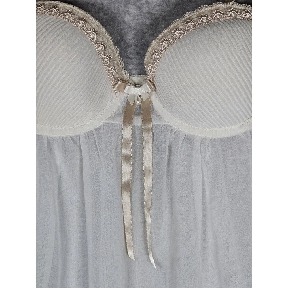 Apt. 9 Intimates White Pleated Babydoll Chemise Lingerie Underwire Pearl Bow S